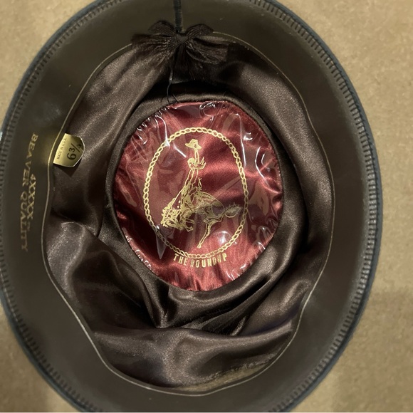 VTG The Roundup 4X Beaver Quality Western Hat Leather Metal Strap SZ 6 3/4 - Picture 13 of 14